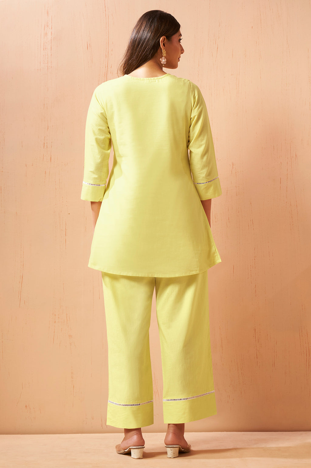 Yellow Pure Cotton Embroidered Straight Kurta Co-Ord Set