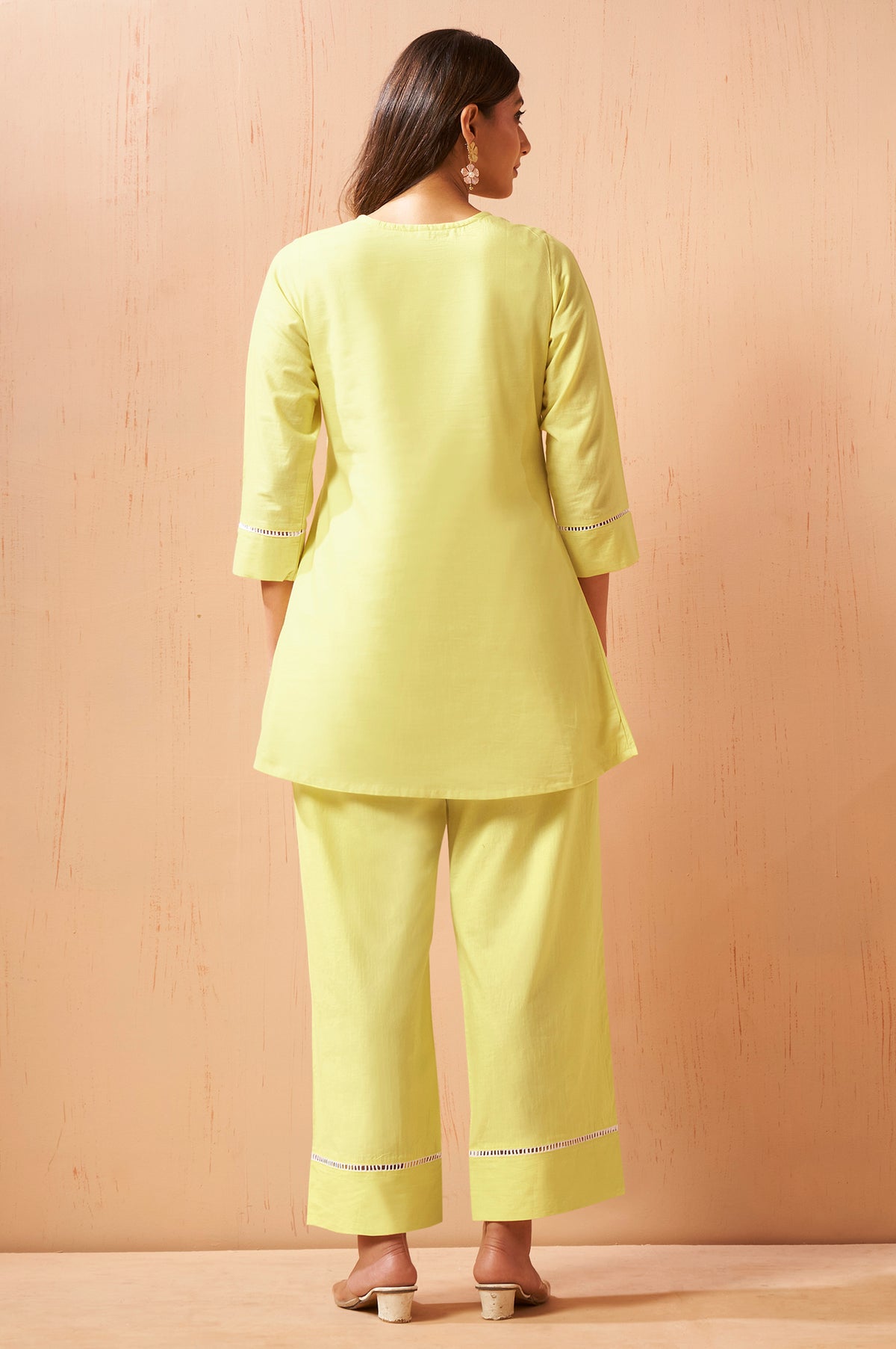 Yellow Pure Cotton Embroidered Straight Kurta Co-Ord Set