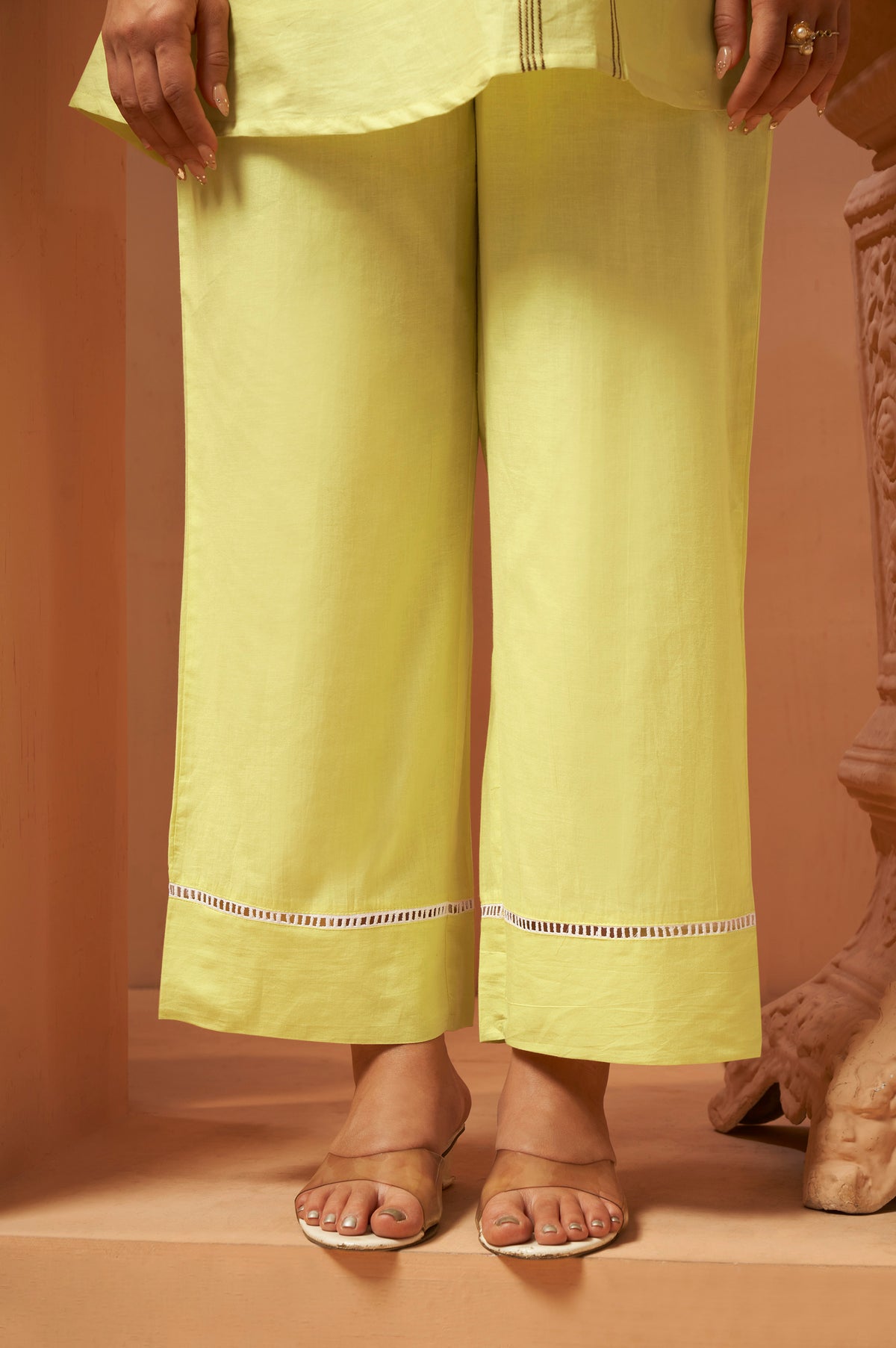 Yellow Pure Cotton Embroidered Straight Kurta Co-Ord Set