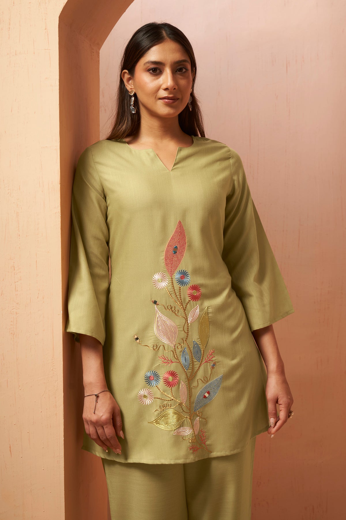 Dusty Teal Embroidered Mirror Work Co-Ord Set
