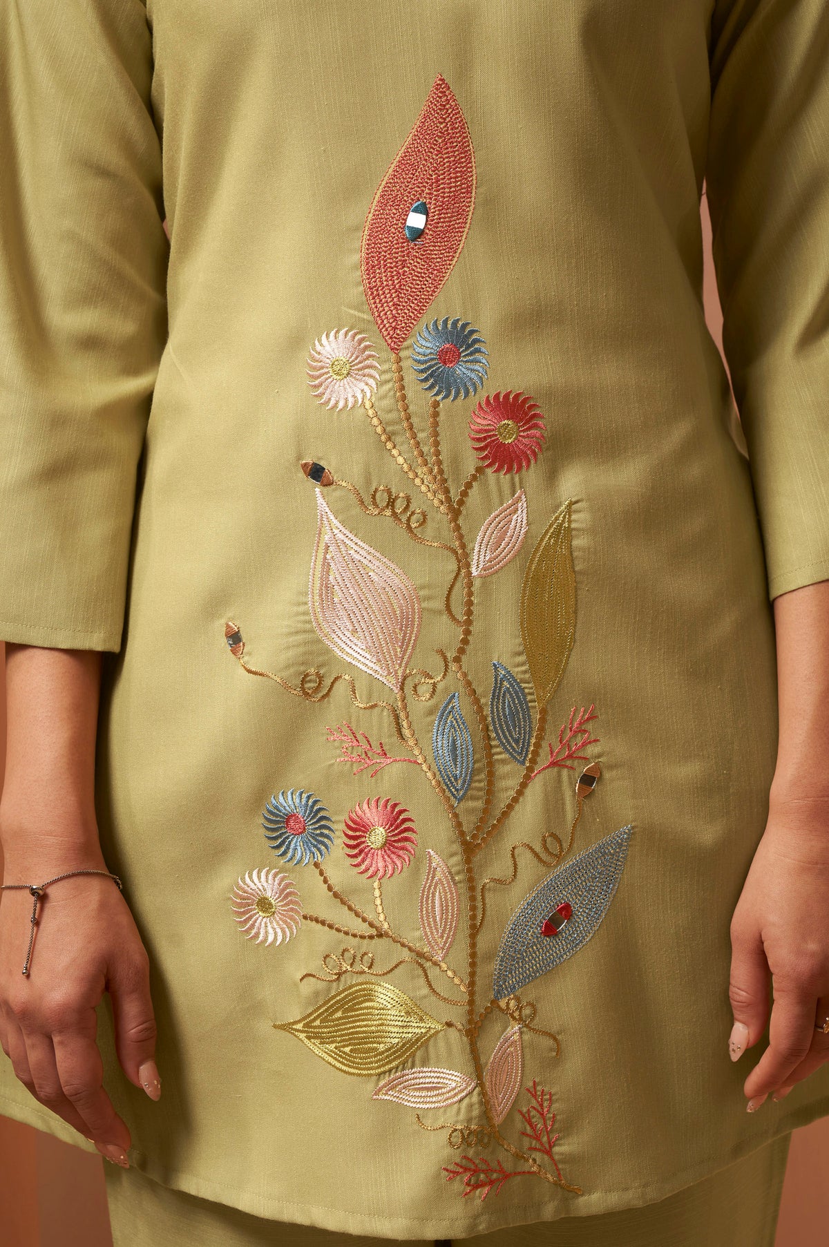 Dusty Teal Embroidered Mirror Work Co-Ord Set