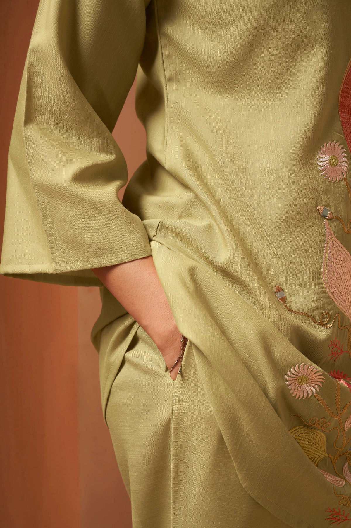 Dusty Teal Embroidered Mirror Work Co-Ord Set