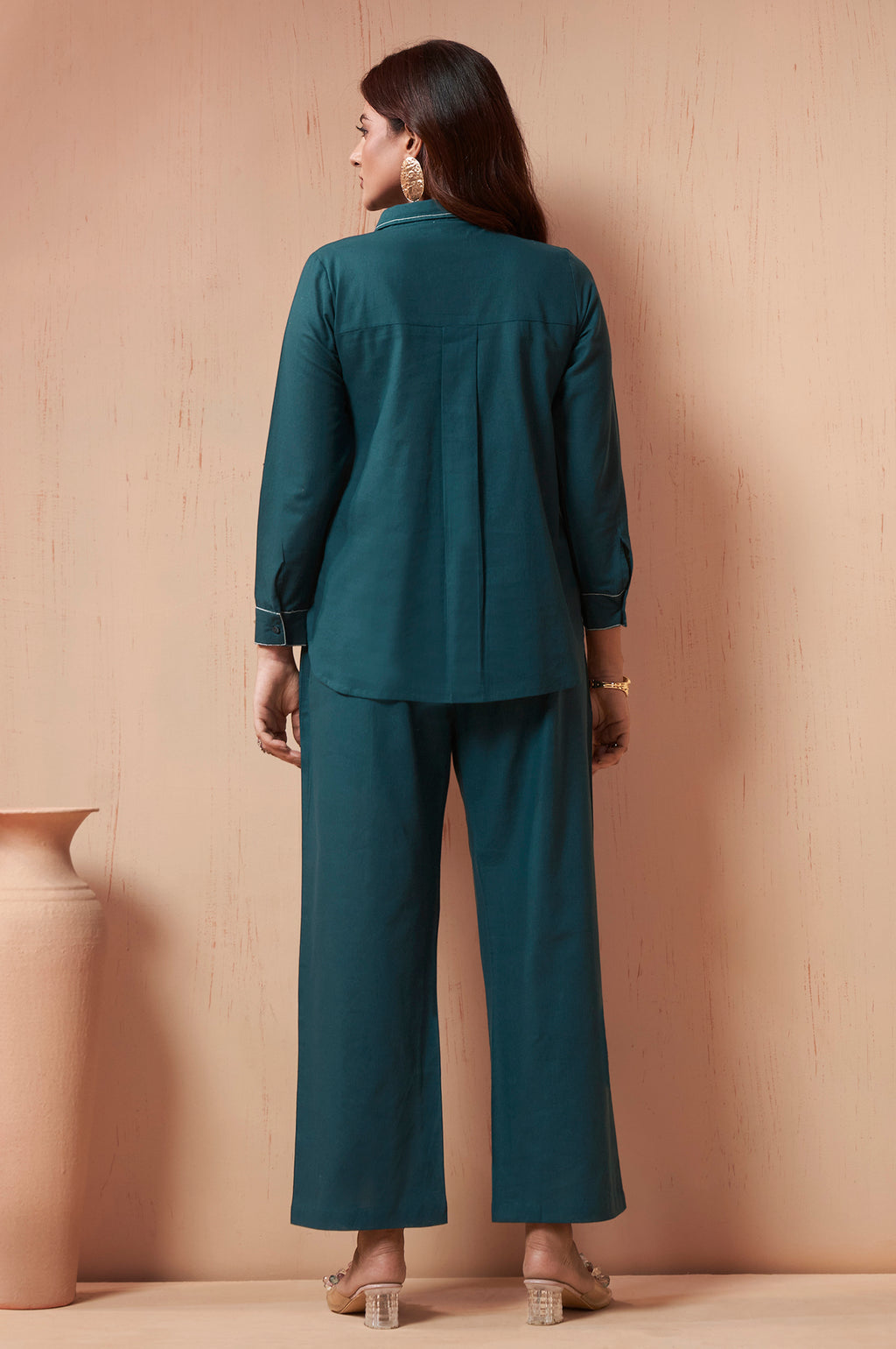 Navy Blue Embroidered Cotton Flex Co-Ord Set