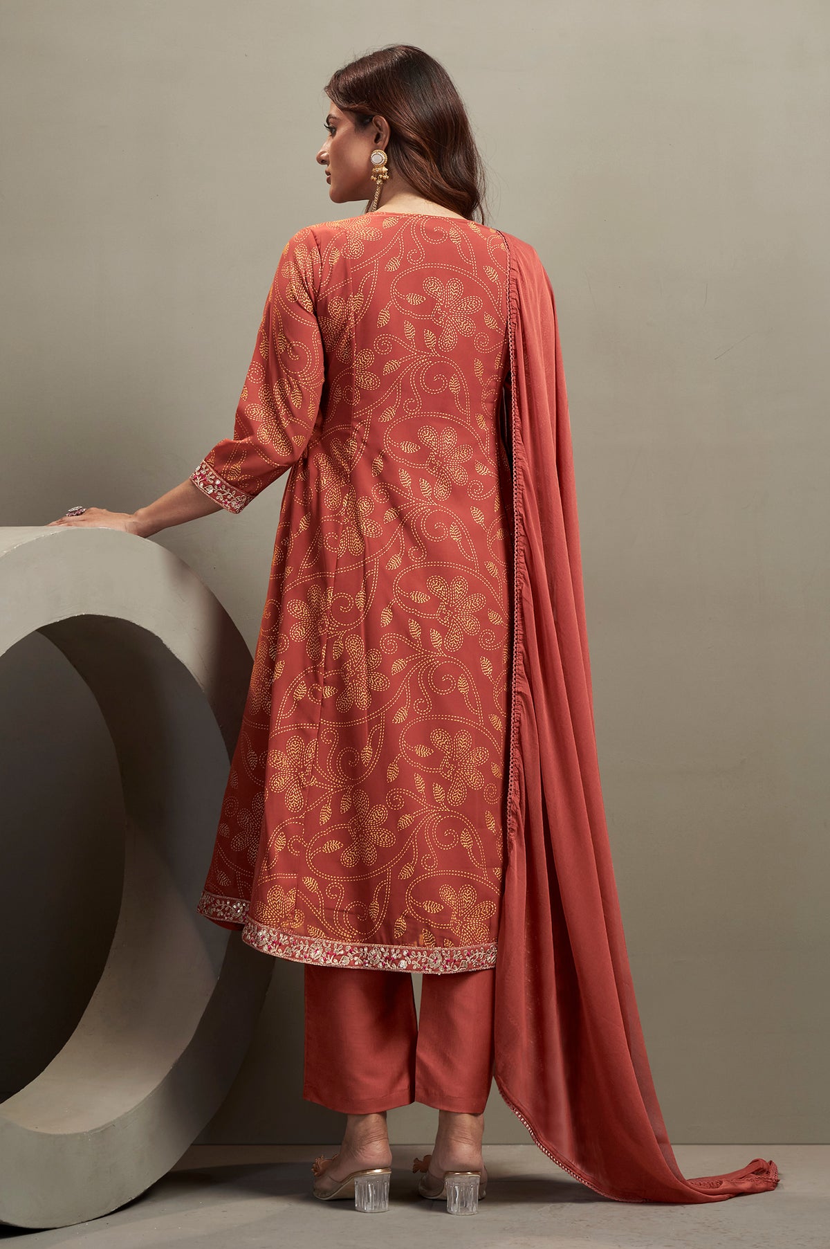 Orange Georgette Embroidered Straight Kurta Set