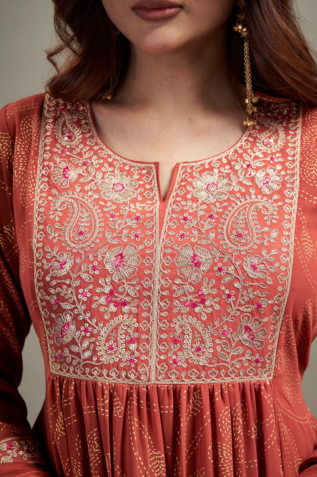 Orange Georgette Embroidered Straight Kurta Set