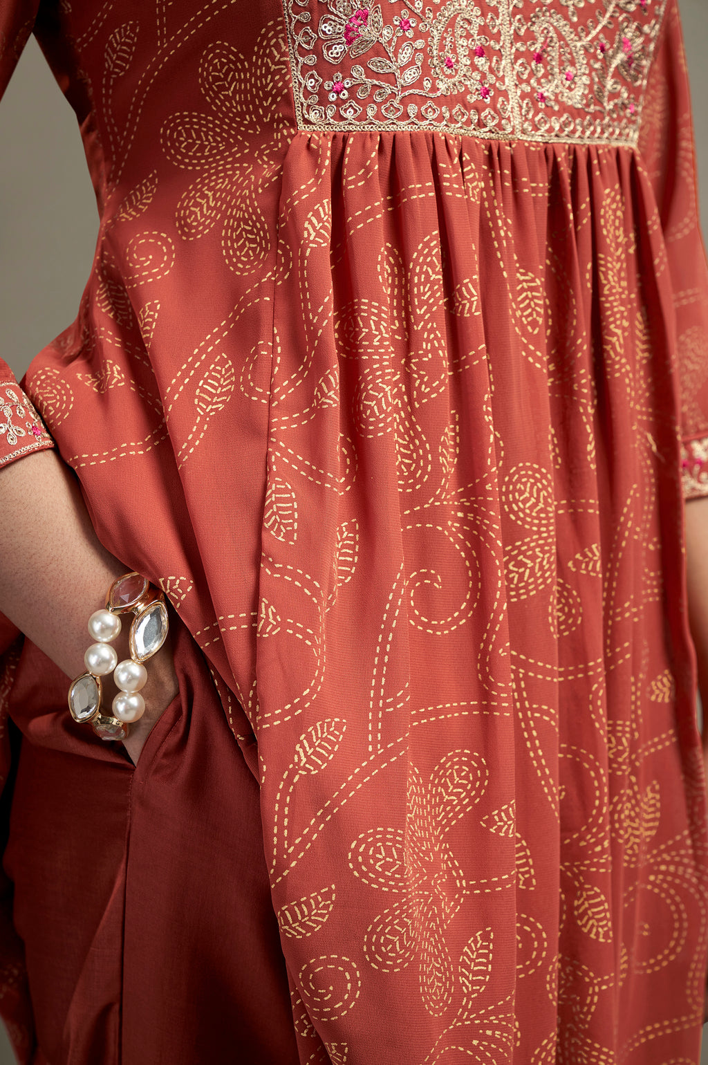 Orange Georgette Embroidered Straight Kurta Set