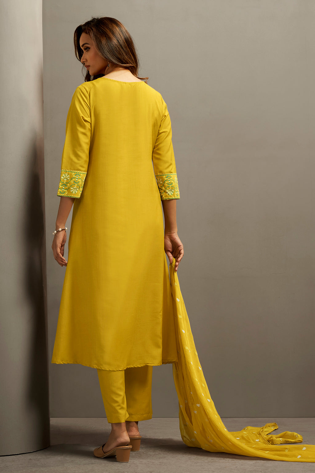 Mustard Yellow Cotton Printed Flared Kurta Set
