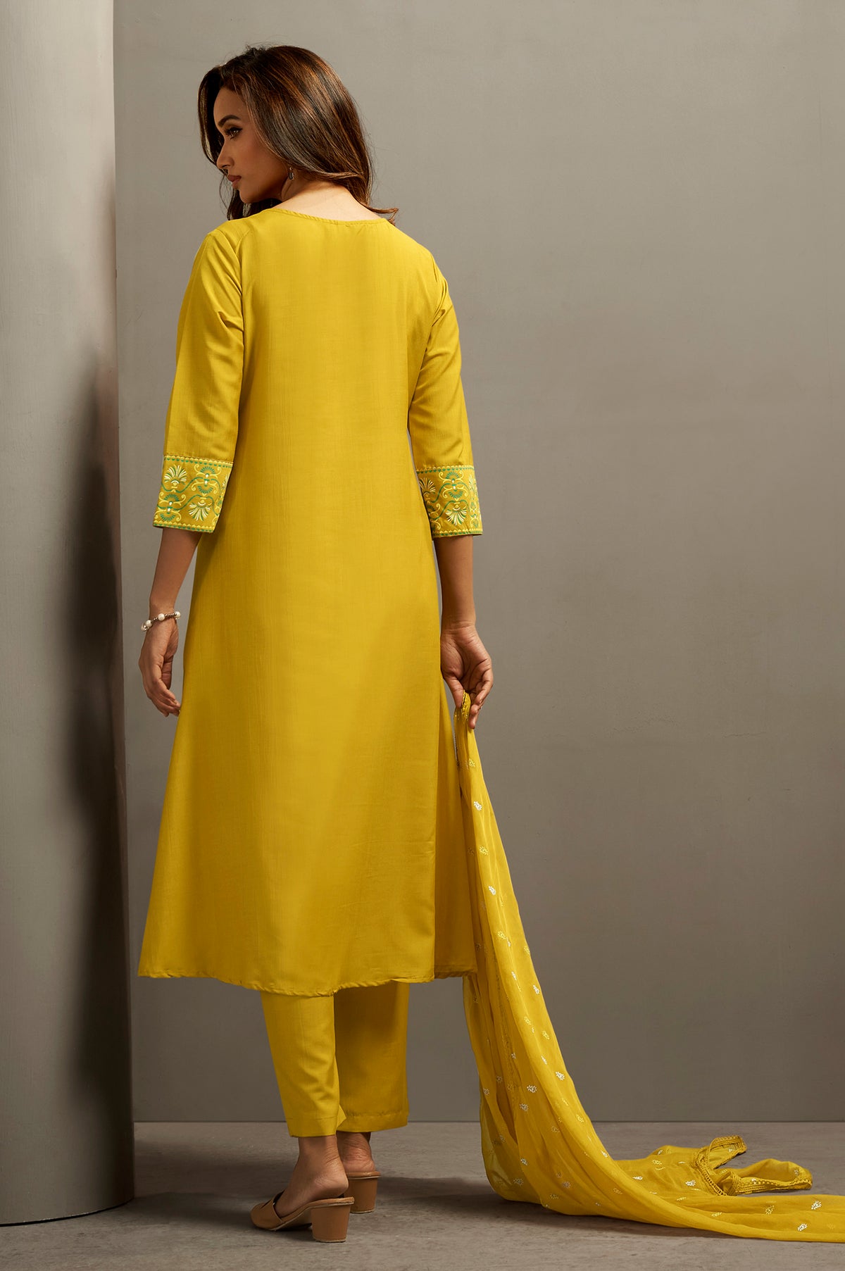 Mustard Yellow Cotton Printed Flared Kurta Set