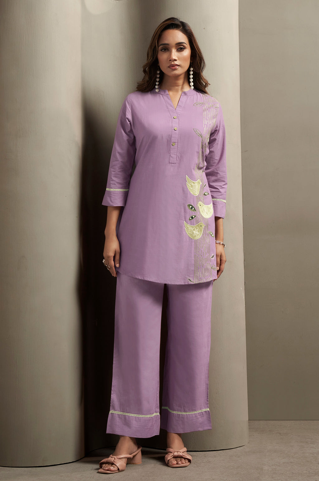 Pure Cotton Bird Embroidered Straight Kurta