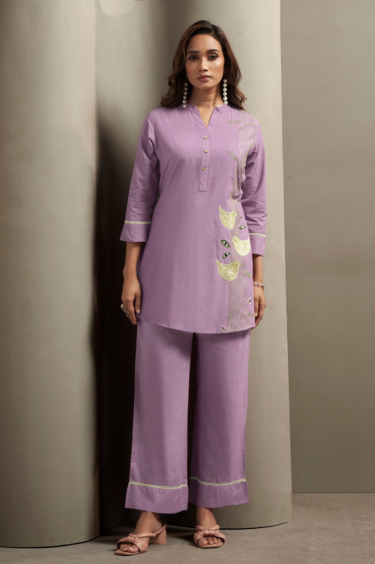 Pure Cotton Bird Embroidered Straight Kurta