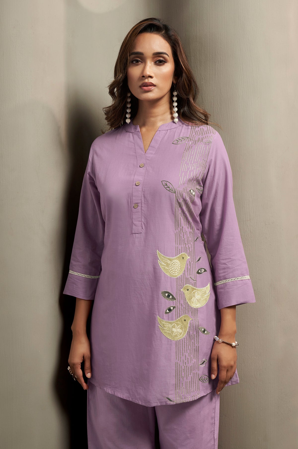 Pure Cotton Bird Embroidered Straight Kurta