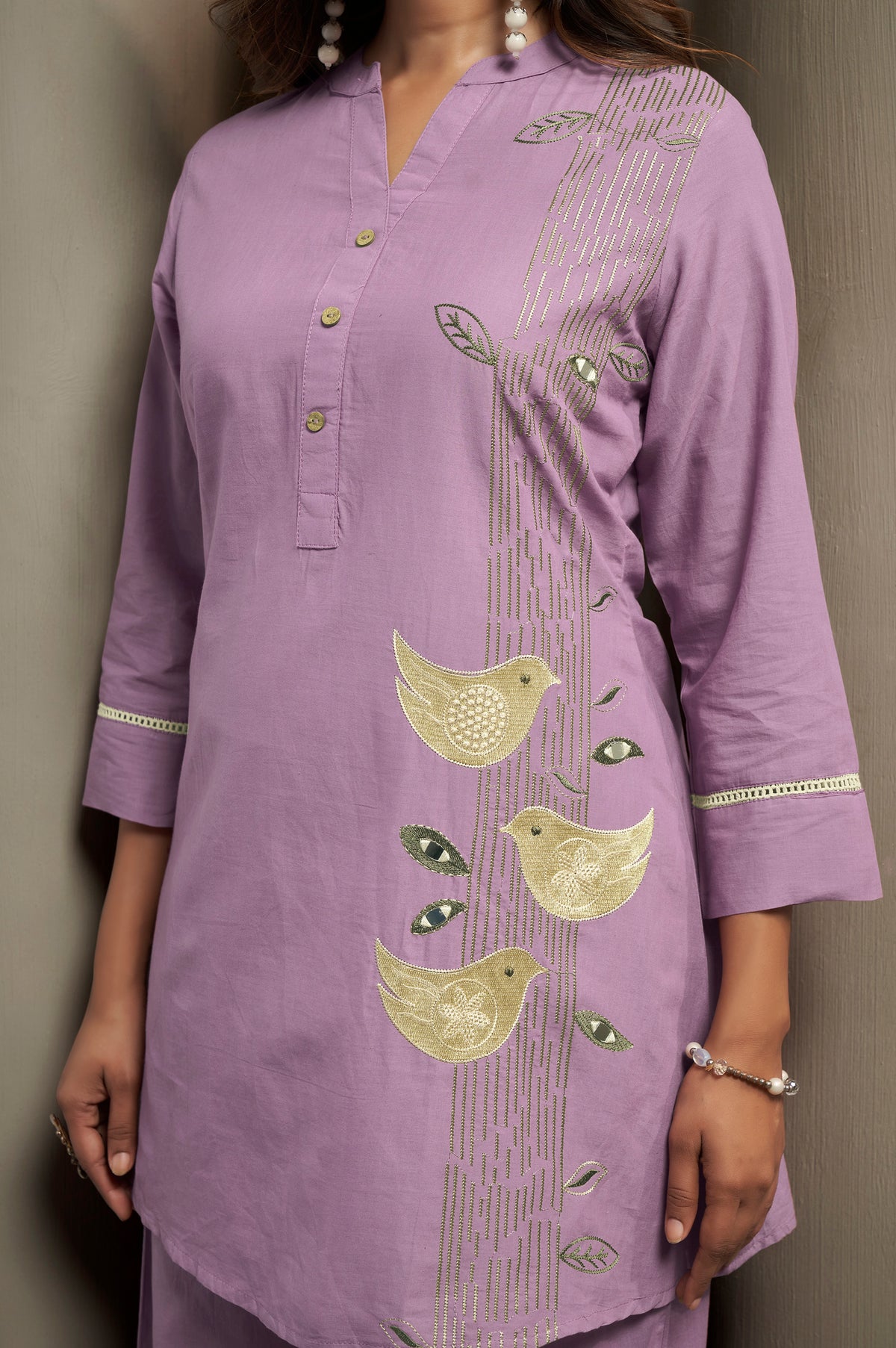 Pure Cotton Bird Embroidered Straight Kurta