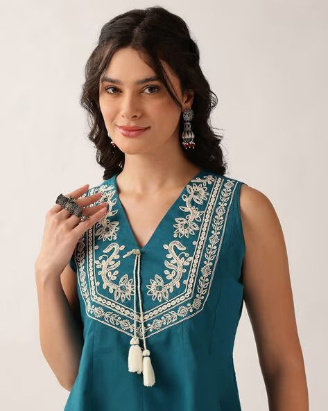 Women’s Purple Embroidered Cotton A-Line Tunic Top