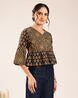 Women’s Mustard Yellow Printed Cotton Peplum Top