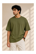 365BC men's army green 240 GSM 100% cotton French Terry oversized T-shirt