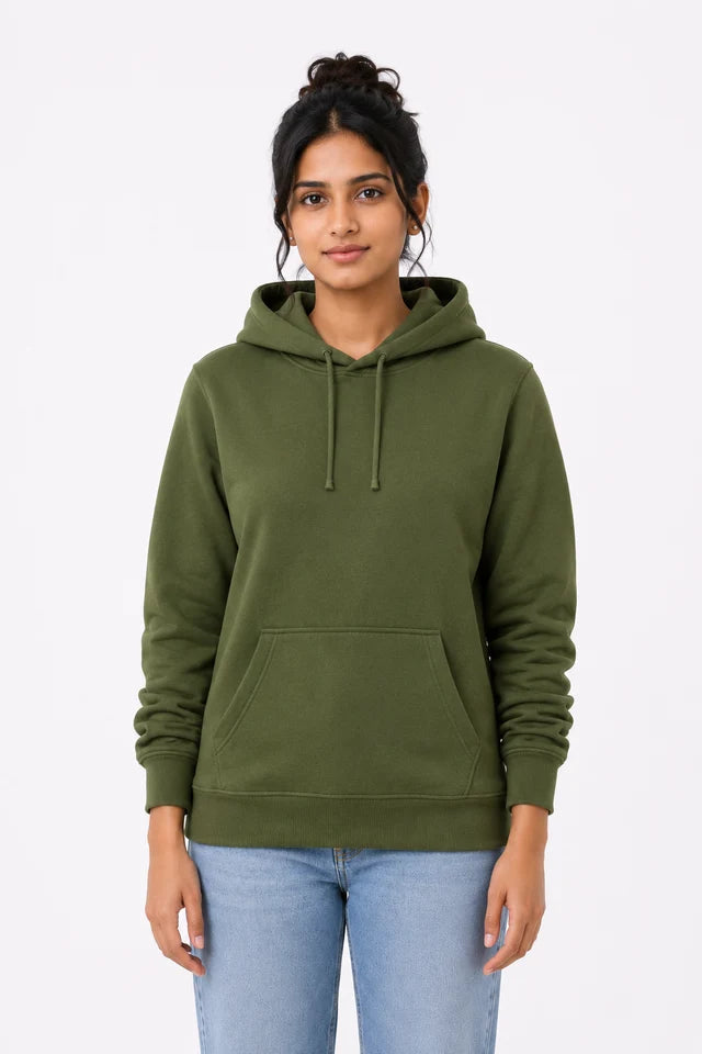 Women's Premium Cotton Hoodie – Army Green | Casual Hoodie for Women