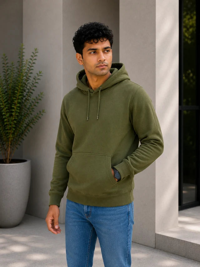 Men's Premium Cotton Hoodie – Army Green | Trendy Hoodie for Men
