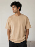 365BC men's beige 240 GSM 100% cotton French Terry oversized T-shirt