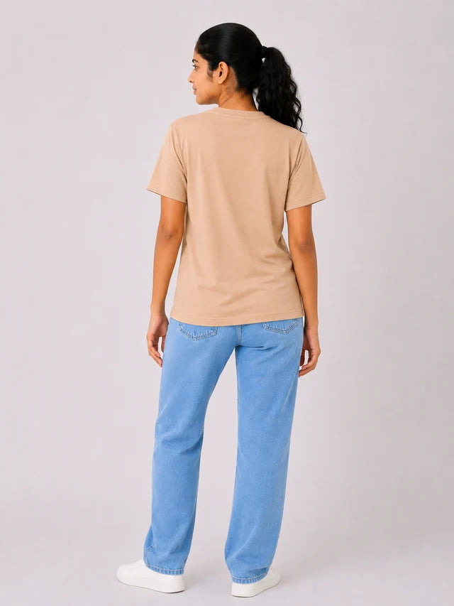 Women's 100% Cotton T-Shirt – Beige | Bio-Washed Soft Tee