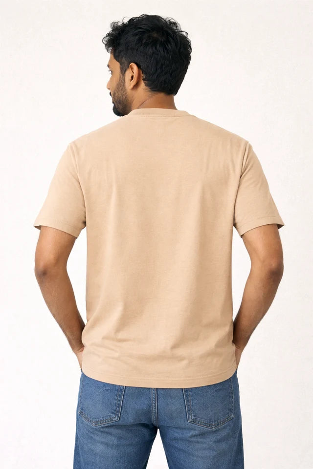 Men's Beige 100% Cotton T-Shirt | 180 GSM Premium Regular Fit