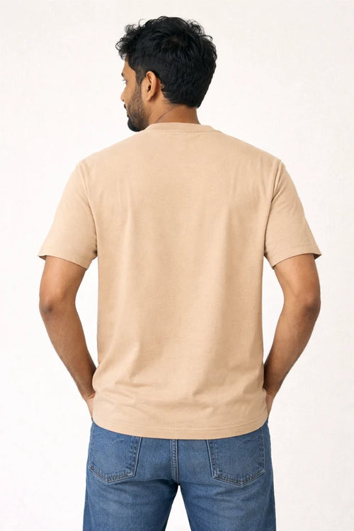 Men's Beige 100% Cotton T-Shirt | 180 GSM Premium Regular Fit