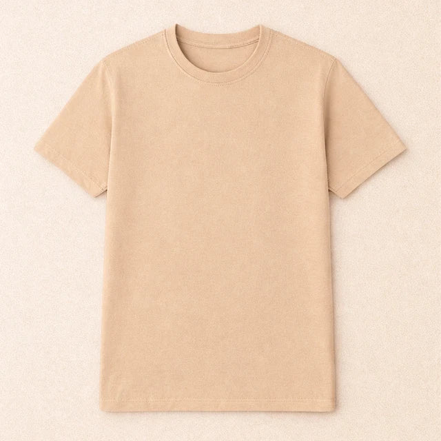Men's Beige 100% Cotton T-Shirt | 180 GSM Premium Regular Fit