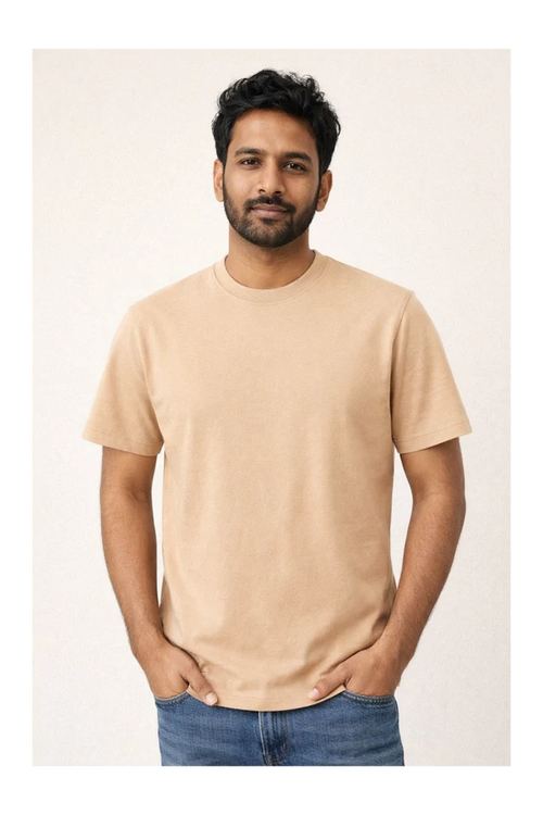 Men's beige 100% cotton 180 GSM regular fit T-shirt by 365BC