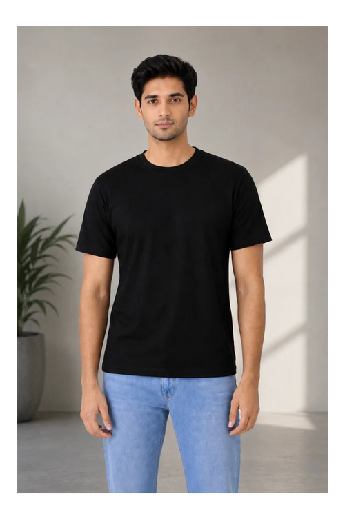 Men's black 100% cotton 180 GSM regular fit T-shirt by 365BC