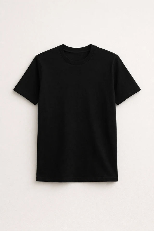 Men's Black 100% Cotton T-Shirt | 180 GSM Premium Regular Fit