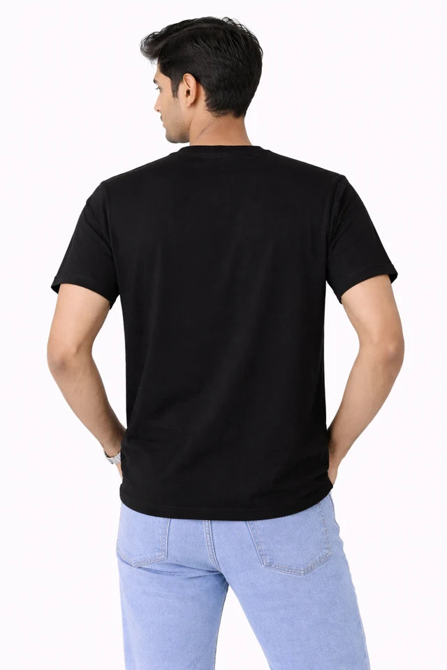 Men's Black 100% Cotton T-Shirt | 180 GSM Premium Regular Fit