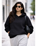 Women's black oversized 430 GSM cotton hoodie – 365BC