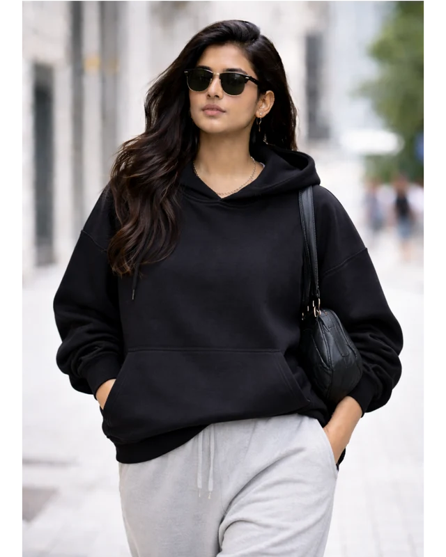 Women's black oversized 430 GSM cotton hoodie – 365BC