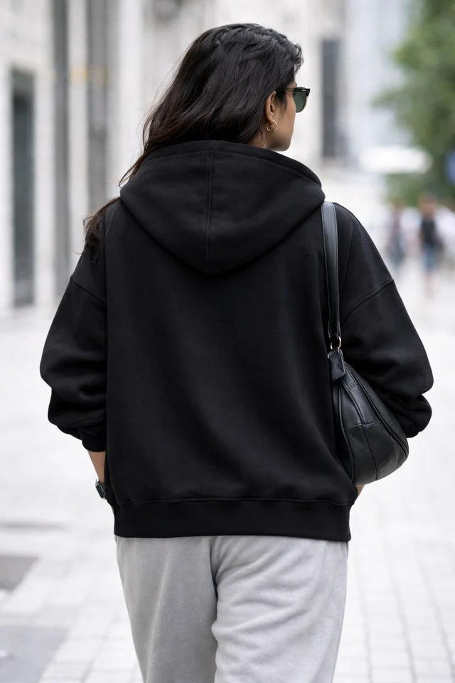 Women's Oversized Hoodie – Black | Heavy 430 GSM Cotton Winter Hoodie