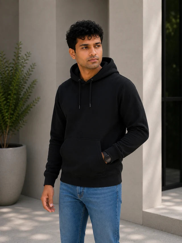 Men's Premium Cotton Hoodie – Black | Soft Winter Hoodie for Men