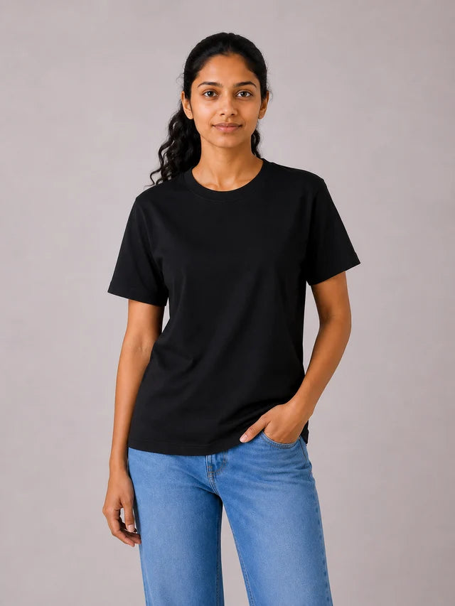 Women's 100% Cotton T-Shirt – Black | Bio-Washed Soft Tee