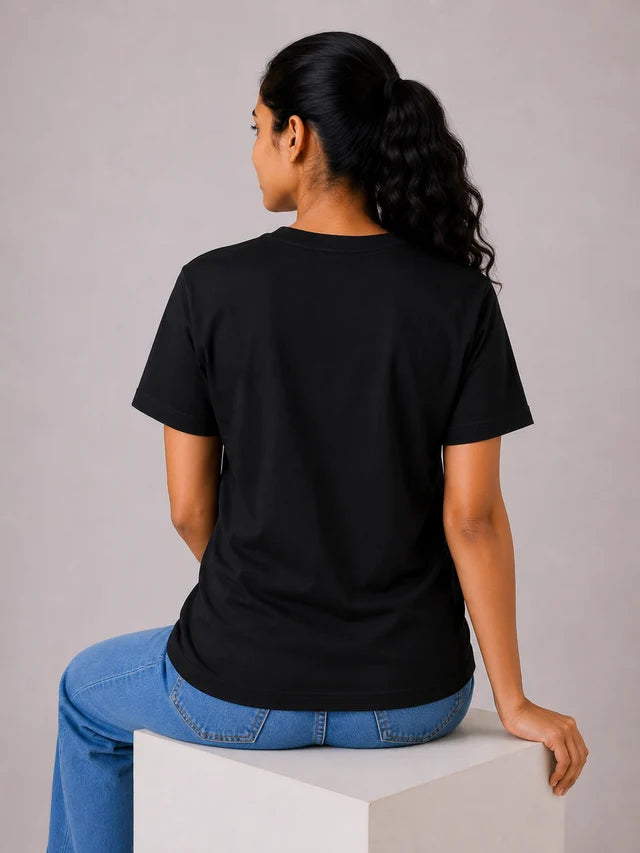 Women's 100% Cotton T-Shirt – Black | Bio-Washed Soft Tee