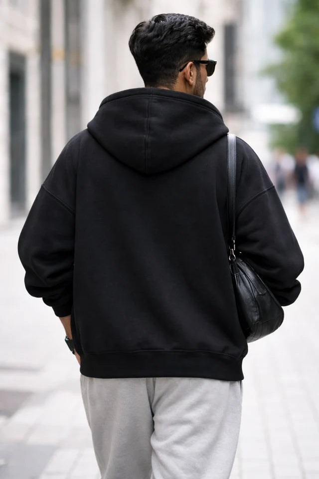 Men's Oversized Hoodie – Black | Heavy 430 GSM Cotton Winter Hoodie