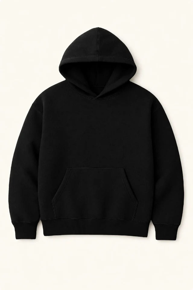 Men's Oversized Hoodie – Black | Heavy 430 GSM Cotton Winter Hoodie
