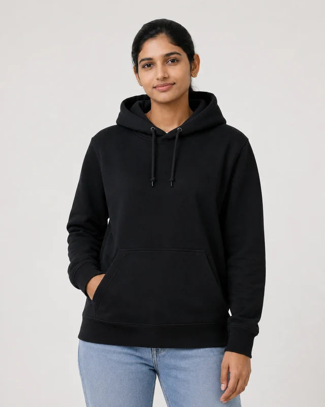 Women’s Premium Cotton Hoodie in Black – Soft Winter Hoodie for Women | 365BC