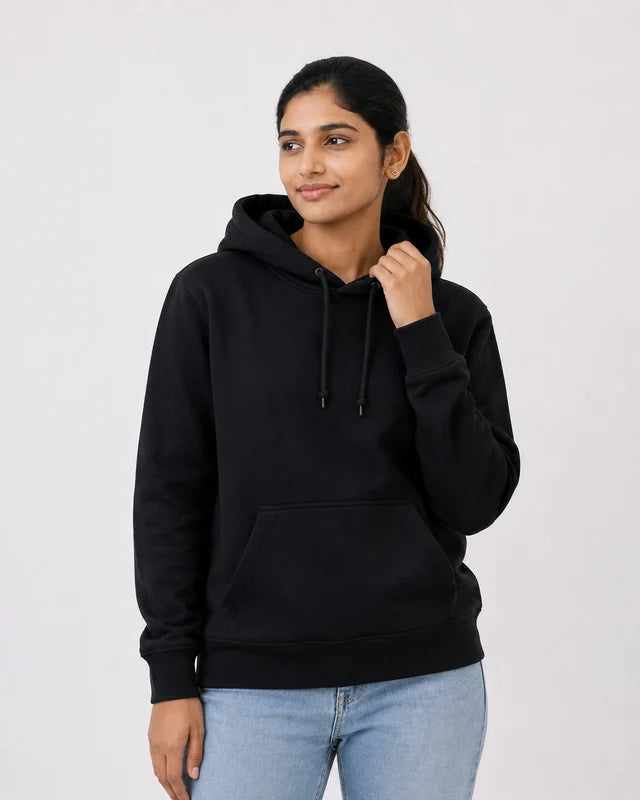 Women's Premium Cotton Hoodie – Black | Soft Winter Wear for Women