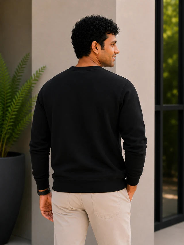Men's Premium Cotton Crewneck Sweatshirt – Black | Soft Winter Wear