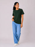 Women's bottle green 100% cotton bio-washed T-shirt by 365BC