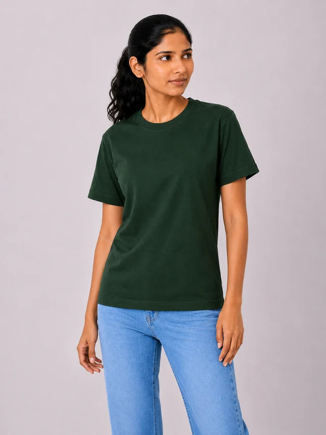 Women's 100% Cotton T-Shirt – Bottle Green | Bio-Washed Tee