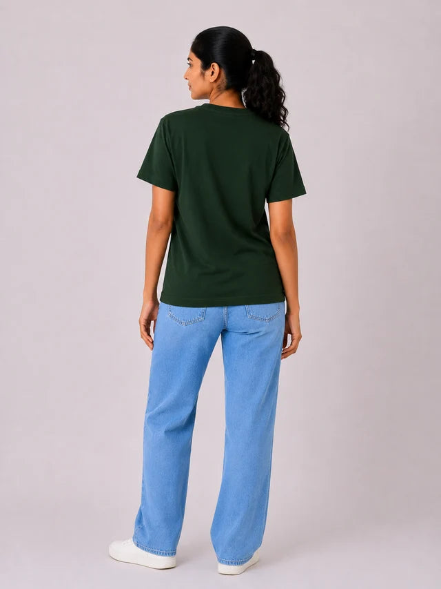 Women's 100% Cotton T-Shirt – Bottle Green | Bio-Washed Tee