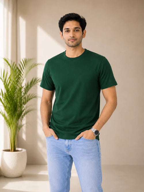 Men's bottle green 100% cotton 180 GSM regular fit T-shirt by 365BC