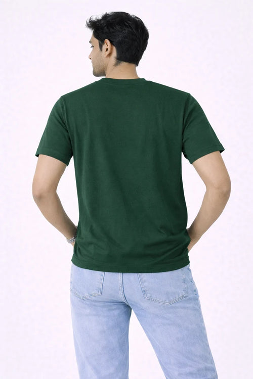 Men's Bottle Green 100% Cotton T-Shirt | 180 GSM Premium Regular Fit