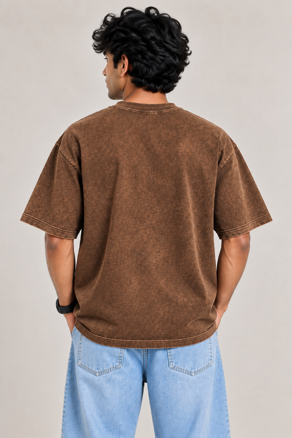 Men's Red Acid Wash 240 GSM 100% Cotton French Terry Oversized T-Shirt
