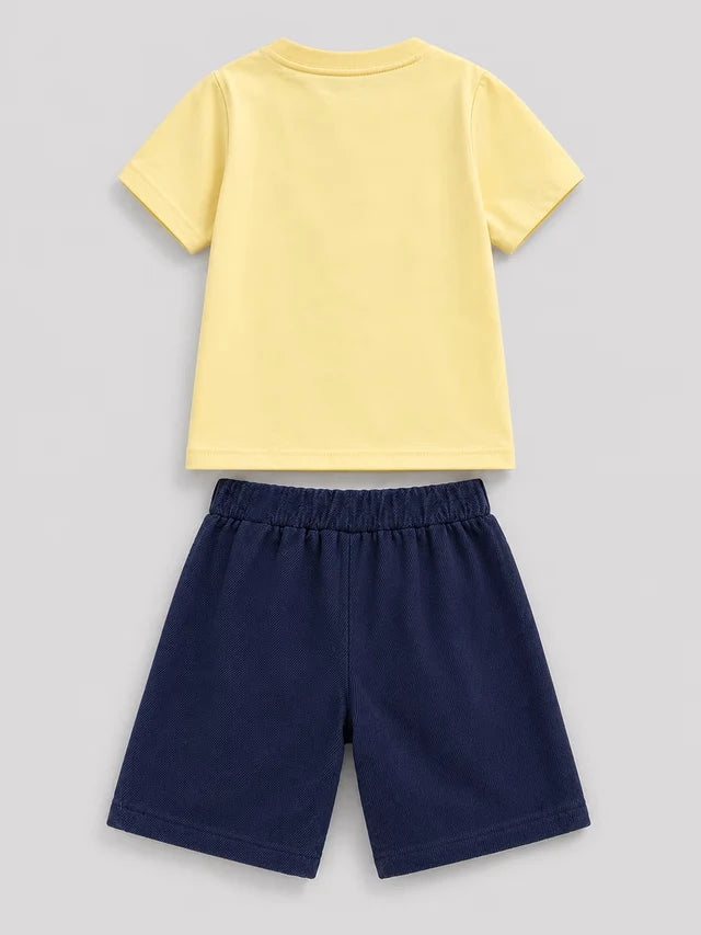 Pink Sunflower T-Shirt & Navy Shorts Set for Kids