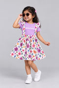 Lavender floral suspender dress set for girls