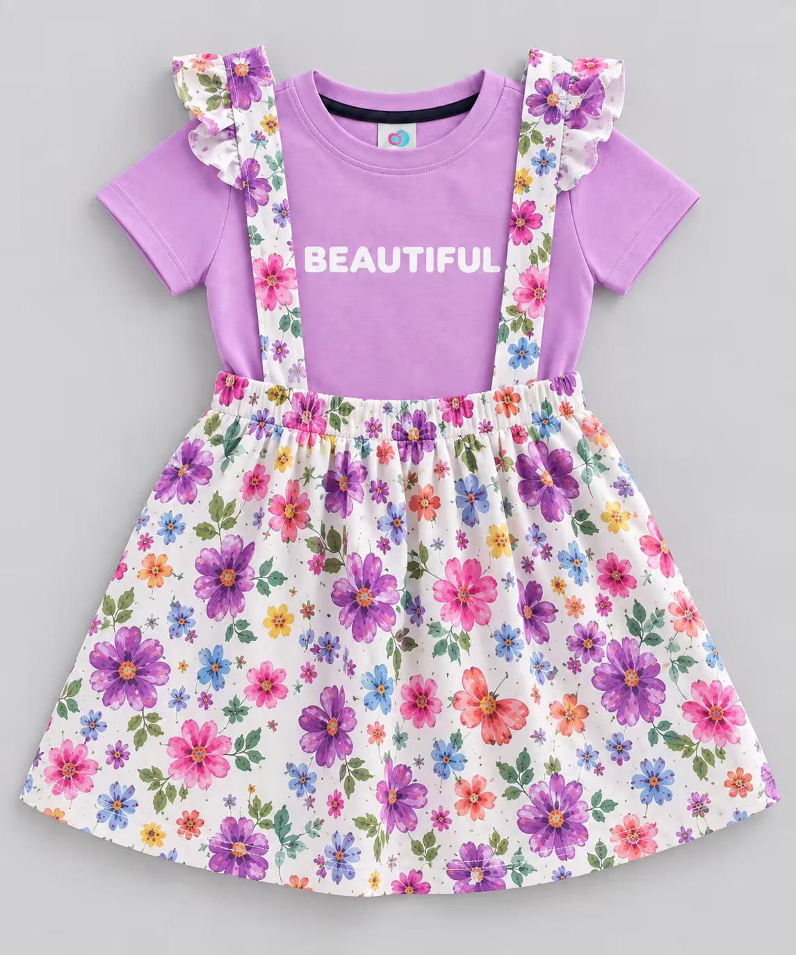 Lavender Floral Suspender Dress Set for Girls